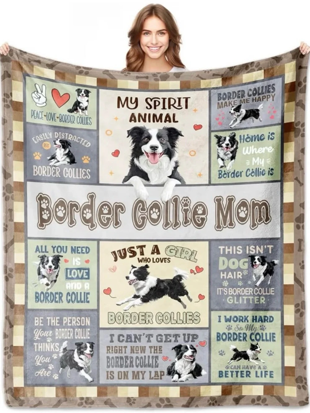 Border Collie Mom Plush Throw Blanket - Multi-Color